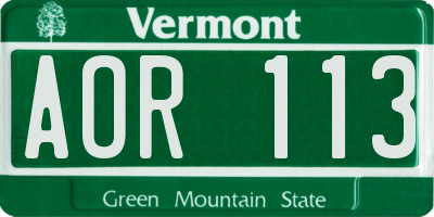 VT license plate AOR113