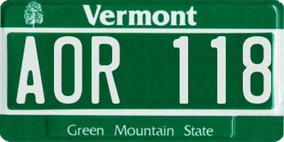 VT license plate AOR118