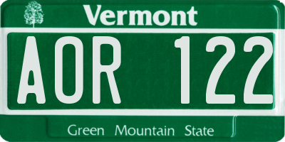 VT license plate AOR122