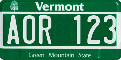 VT license plate AOR123