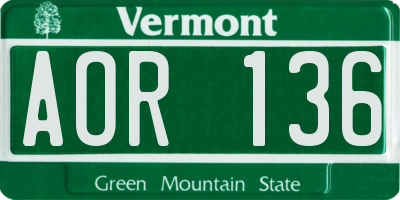 VT license plate AOR136