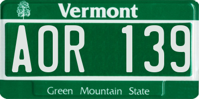 VT license plate AOR139