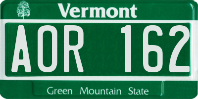 VT license plate AOR162
