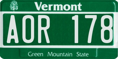 VT license plate AOR178