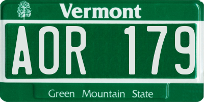 VT license plate AOR179