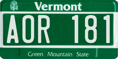VT license plate AOR181