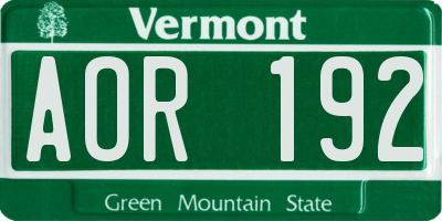 VT license plate AOR192