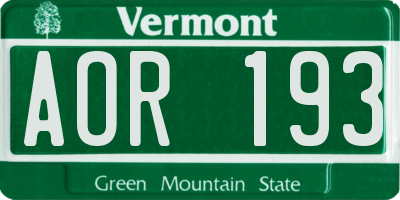 VT license plate AOR193