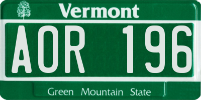 VT license plate AOR196