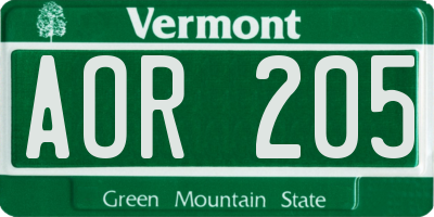 VT license plate AOR205