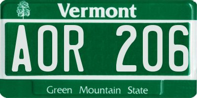 VT license plate AOR206