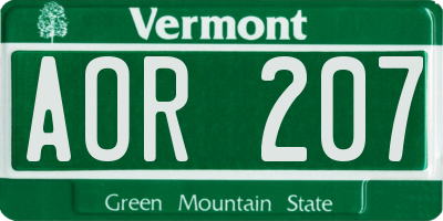 VT license plate AOR207