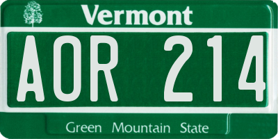 VT license plate AOR214