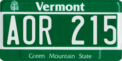 VT license plate AOR215