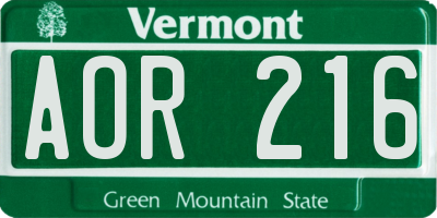 VT license plate AOR216