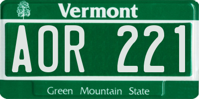 VT license plate AOR221