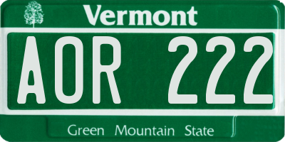 VT license plate AOR222