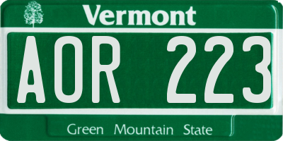 VT license plate AOR223