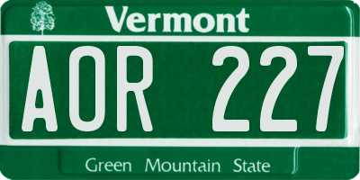 VT license plate AOR227