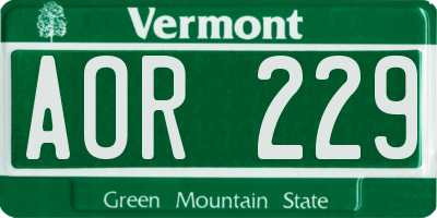 VT license plate AOR229