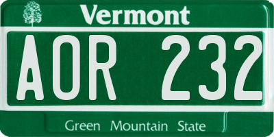 VT license plate AOR232