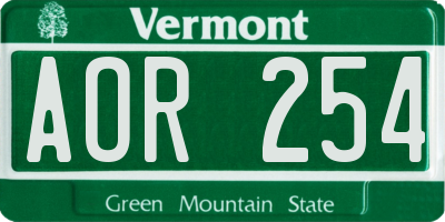 VT license plate AOR254