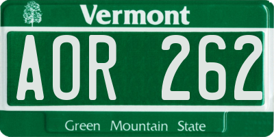 VT license plate AOR262