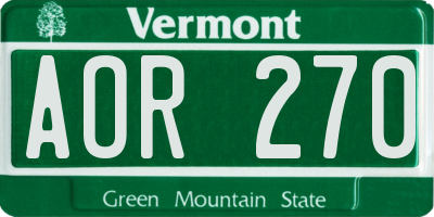 VT license plate AOR270