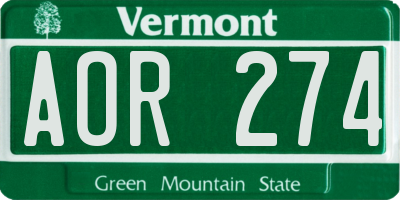 VT license plate AOR274