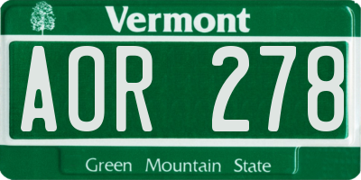 VT license plate AOR278
