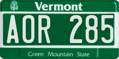 VT license plate AOR285