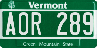 VT license plate AOR289