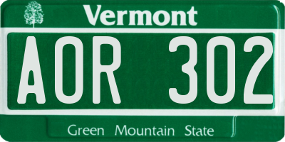 VT license plate AOR302