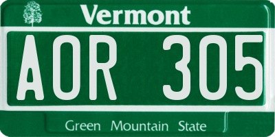 VT license plate AOR305