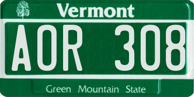 VT license plate AOR308