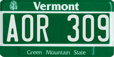VT license plate AOR309