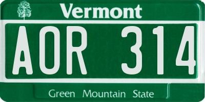 VT license plate AOR314