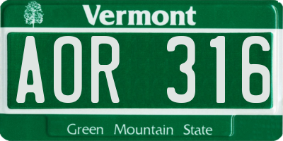 VT license plate AOR316