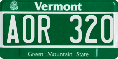 VT license plate AOR320