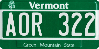 VT license plate AOR322