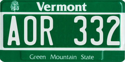 VT license plate AOR332