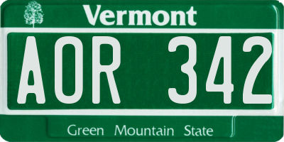 VT license plate AOR342