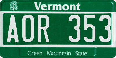 VT license plate AOR353