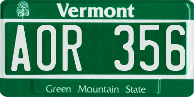 VT license plate AOR356