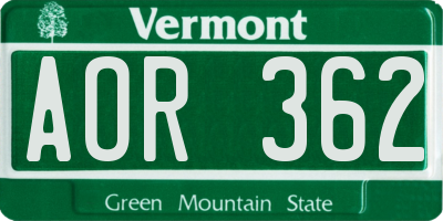 VT license plate AOR362