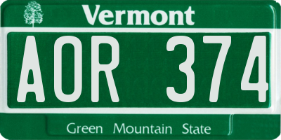 VT license plate AOR374