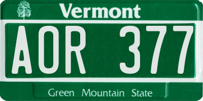 VT license plate AOR377