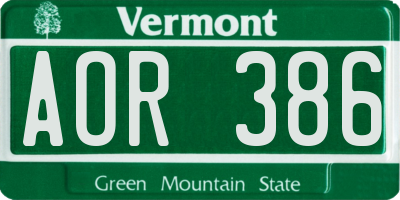 VT license plate AOR386