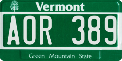 VT license plate AOR389