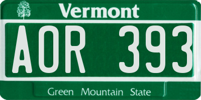VT license plate AOR393